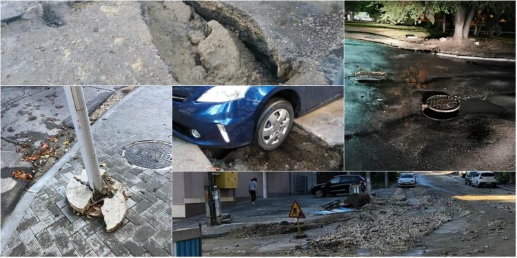Gropi în asfalt, copaci doborâți și semne rutiere căzute. Ploaia a făcut din nou ravagii în capitală, iar autoritățile îndeamnă cetățenii să fie prudenți