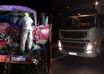 Accident nocturn la Căuşeni între două camioane. Un șofer, prins între fiare | VIDEO