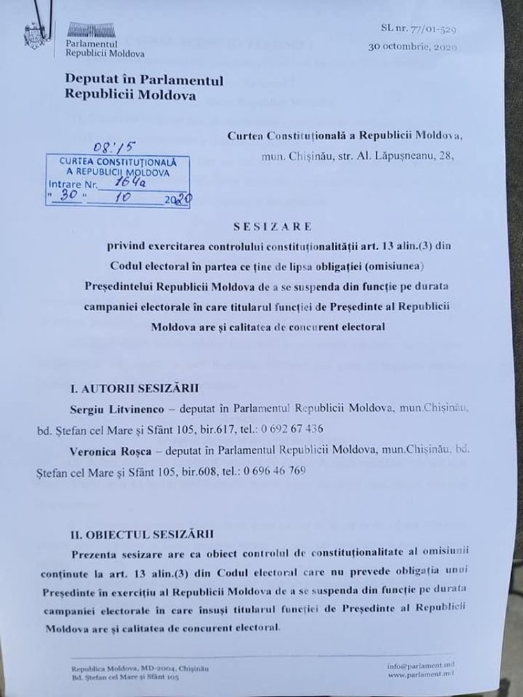 Prevederi ale Codului electoral, contestate la CC. „Igor Dodon utilizează resursele statului în interes personal, încălcând flagrant Constituția”