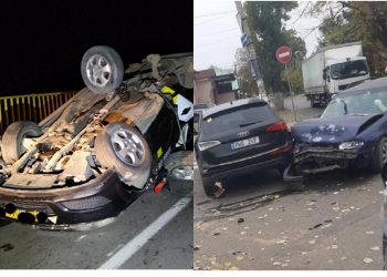 Trei automobile avariate, după ce s-au ciocnit în Capitală. O mașină de taxi s-a izbit într-un bloc de beton pe traseul Chișinău-Bălți | VIDEO