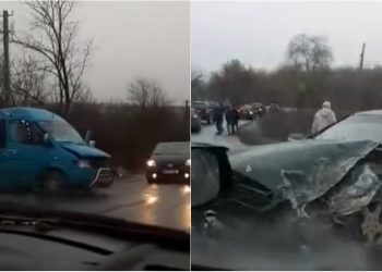 Un microbuz de rută și o mașină s-au tamponat violent la Anenii Noi. Vehiculele, proiectate pe ambele părți ale carosabilului | Update