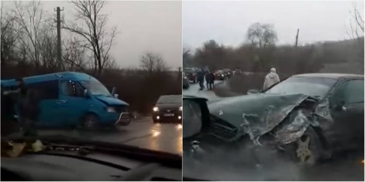 Un microbuz de rută și o mașină s-au tamponat violent la Anenii Noi. Vehiculele, proiectate pe ambele părți ale carosabilului | Update