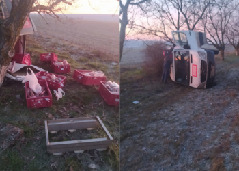 Un microbuz încărcat cu salamuri s-a răsturnat pe traseul Bugeac-Ciucur Mingir