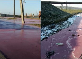 Caz straniu la Comrat: Râul s-a colorat într-o nuanță mov. Ce explicație au autoritățile