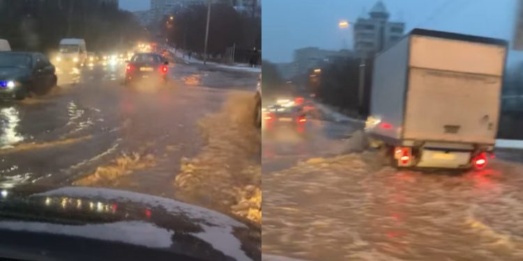 „Va fi patinoar”. O stradă din Chișinău a fost inundată