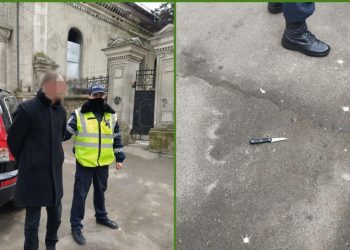A scos cuțitul și a amenințat polițiștii pentru că i-au zis să nu meargă pe carosabil. Un bărbat a fost reținut | FOTO