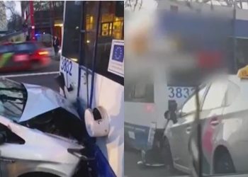 A lovit un troleibuz plin cu pasageri: Șoferul taximetrului a fost transportat la spital. Ce amendă riscă | VIDEO
