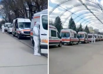 Imagine zguduitoare de la Moldexpo! Cel puțin 20 de ambulanțe, cu pacienți suspecți la COVID-19, stau în rând | VIDEO