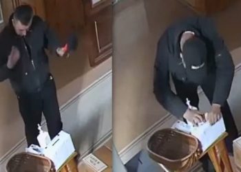 Hoț, filmat cum își face cruce înainte de a fura bani dintr-o biserică | VIDEO