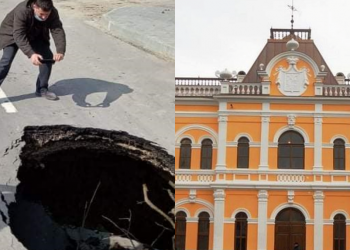 O gaură în carosabil la Hîncești! „Se presupune că-i pe locul prin care hrubele Conacului Manuc Bei traversează”