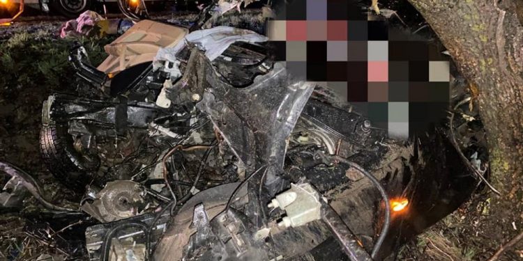 Accident teribil la Nisporeni. Doi minori de 16 ani au murit după ce BMW-ul în care se aflau a ajuns într-un copac | FOTO