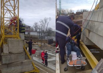 La un pas de tragedie: Unui muncitor i s-a făcut rău în timp ce lucra pe o macara, la 30 de metri înălțime | VIDEO