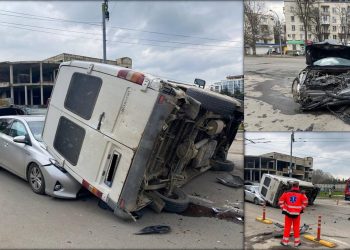 Accident grav, în capitală: Trei mașini și un microbuz, grav avariate