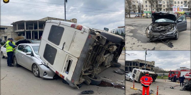 Accident grav, în capitală: Trei mașini și un microbuz, grav avariate