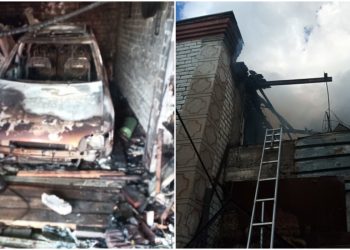 O casă din sectorul Râșcani, mistuită de flăcări: Acoperișul, garajul și mașina au fost distruse