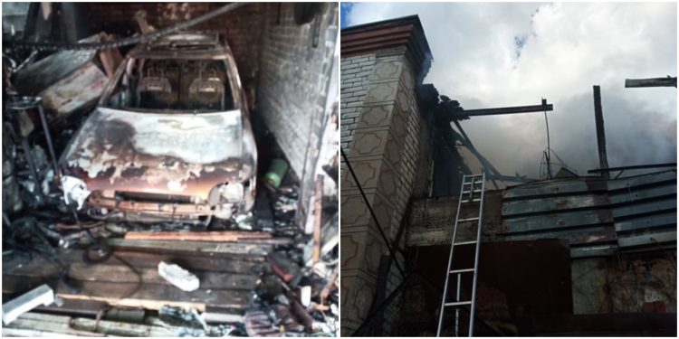 O casă din sectorul Râșcani, mistuită de flăcări: Acoperișul, garajul și mașina au fost distruse