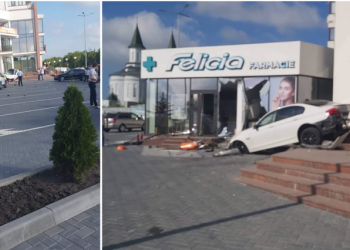 Un șofer a intrat cu BMW-ul în farmacie. Avea viteză excesivă | FOTO