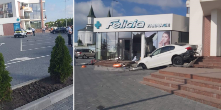 Un șofer a intrat cu BMW-ul în farmacie. Avea viteză excesivă | FOTO