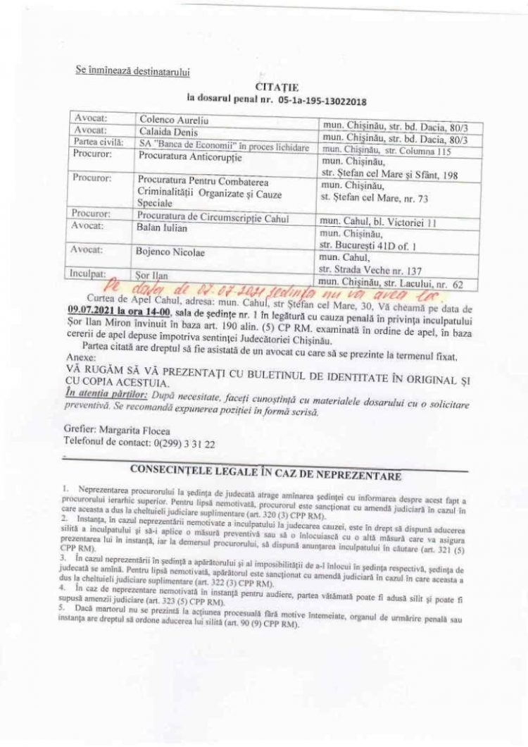 Ilan Șor: Scopul real al Curții de Apel Cahul este să împiedice participarea mea la alegeri | DOC