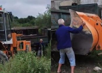 A căzut camionul peste el: Un bărbat, ce încerca să dezmembreze o mașină veche, salvat de doi trecători | VIDEO