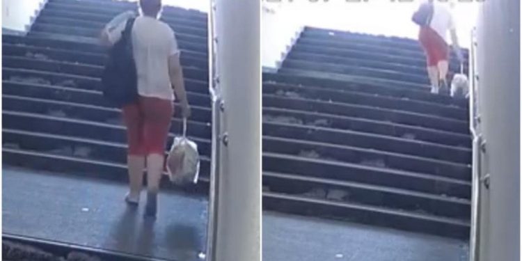 Subterană sau tomberon? O femeie, surprinsă în timp ce aruncă gunoiul chiar pe scările pasajului | VIDEO