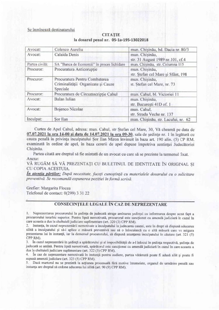 Ilan Șor: Scopul real al Curții de Apel Cahul este să împiedice participarea mea la alegeri | DOC
