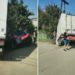 Un camion și o Toyota „au staționat” într-un canal, după ce primul nu a cedat trecere: Două persoane, transportate la spital