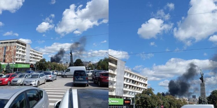 Fum negru deasupra capitalei! A izbucnit un incendiu chiar în centrul orașului | VIDEO