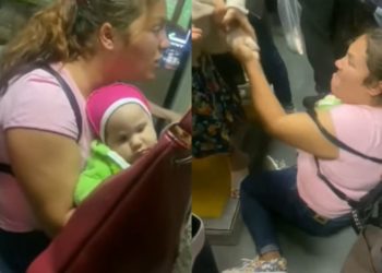 Scandal și bătaie într-un troleibuz din capitală. O femeie cu un copil în brațe s-a luat la ceartă cu un alt pasager | VIDEO