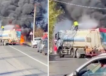 Detalii incidentului pe traseu Comrat-Chișinău: Un camion de curse lungi a luat foc din mers și a blocat circulația. Norul de fum negru a speriat localnicii | VIDEO