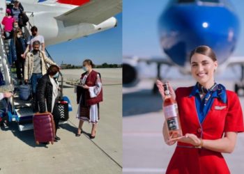 În straie naționale și cu vin autohton! Cum sunt întâmpinați pasagerii Air Moldova | FOTO