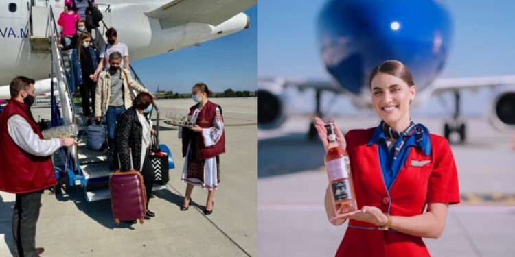 În straie naționale și cu vin autohton! Cum sunt întâmpinați pasagerii Air Moldova | FOTO