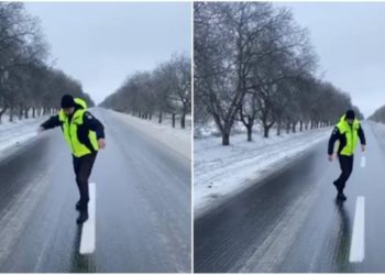 Deși a fost presărat material antiderapant, se circulă cu dificultate în raionul Ștefan Vodă