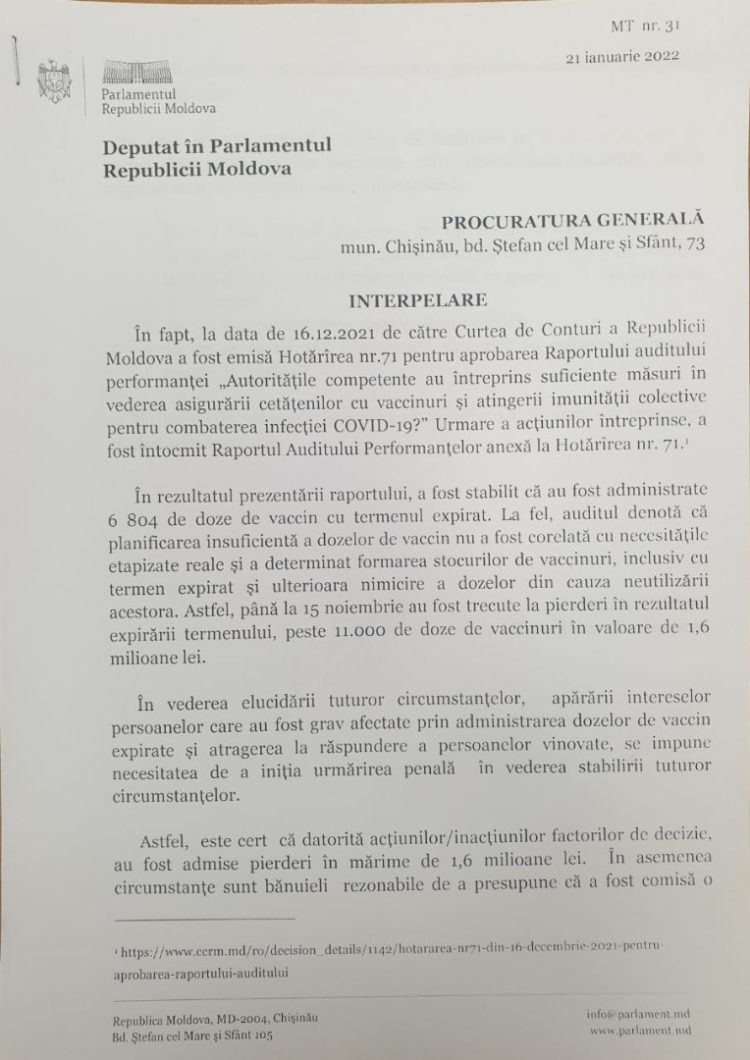 Partidul „ȘOR”, interpelare la Procuratură privind vaccinurile anti-COVID expirate