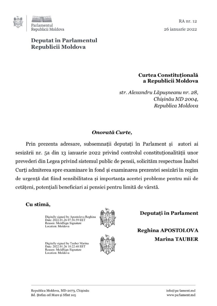 Partidul „ȘOR” solicită Curții Constituționale să examineze de urgență sesizarea prin care a fost contestată legea votată de PAS, privind majorarea vârstei de pensionare
