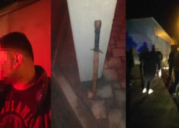 „Samuraiul” din Durlești: Un bărbat a venit cu sabia pentru a „calma” spiritele. Mai mulți polițiști și carabinieri au intervenit