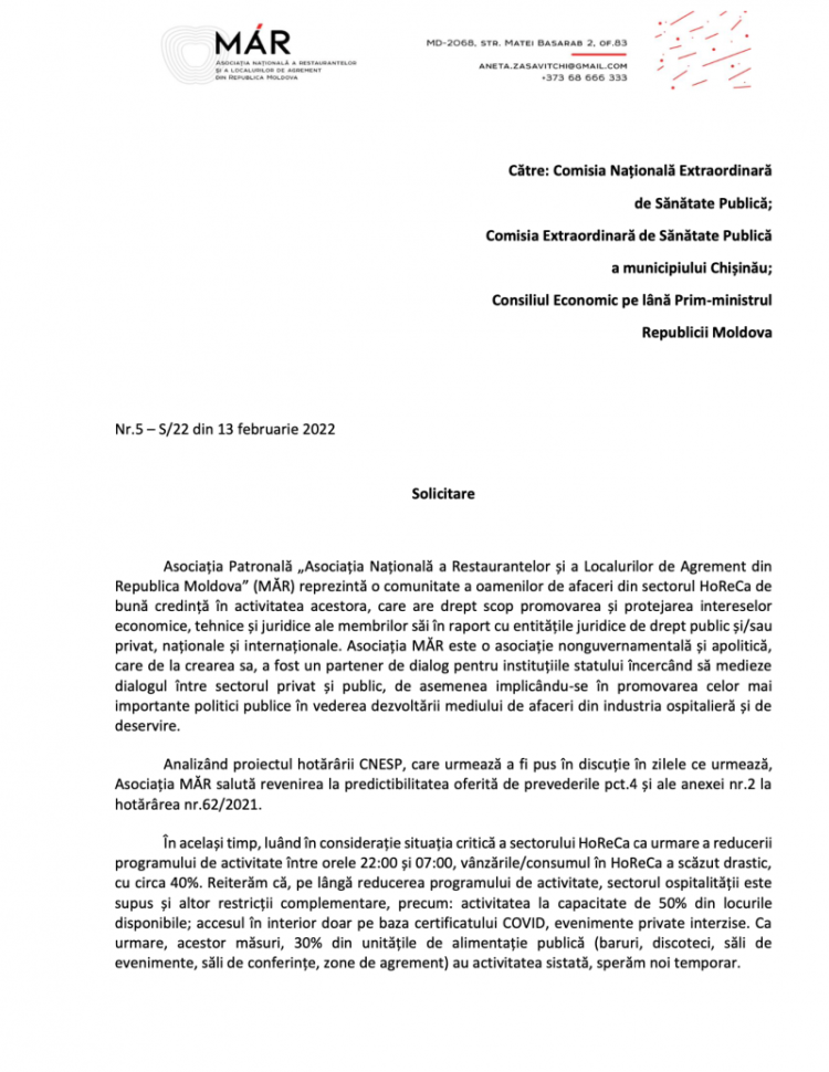 Horeca vrea să revină la normal: MĂR cere CNESP ridicarea restricțiilor după o scădere a infectărilor cu Covid-19