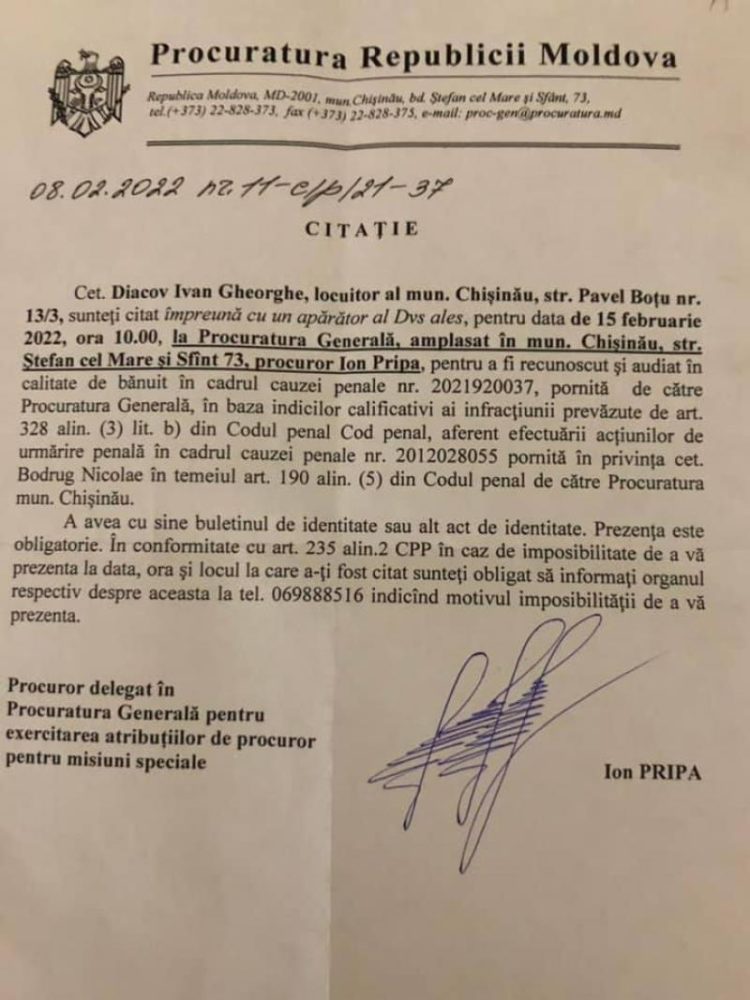 Fostul procuror al mun. Chișinău, Ivan Diacov, citat la PG: „Se lasă impresia că procurorii noștri au verde la cei care își permit să critice justiția lui Litvinenco”