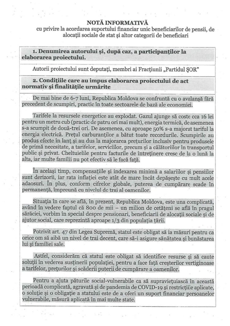 Ilan Șor cere ca cetățenilor să le fie acordat câte un ajutor unic de 10 mii de lei