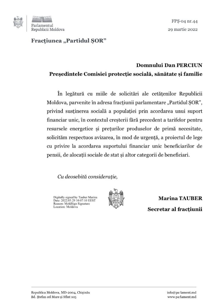 Ilan Șor cere ca cetățenilor să le fie acordat câte un ajutor unic de 10 mii de lei