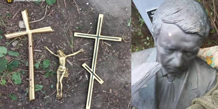 Un bărbat ar fi furat un monument de 81.000 de lei dintr-un cimitir din capitală ca să îl ducă la fier vechi | VIDEO