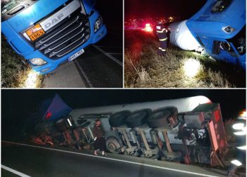 O autocisternă înmatriculată în R. Moldova, care transporta 19 tone de gaz lichefiat, s-a răsturnat în apropiere de Vama Albița