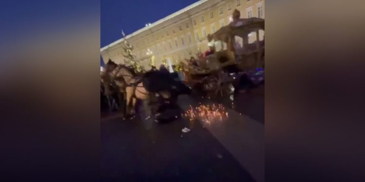 Испуганная лошадь врезалась в толпу в центре Петербурга, трое пострадали
