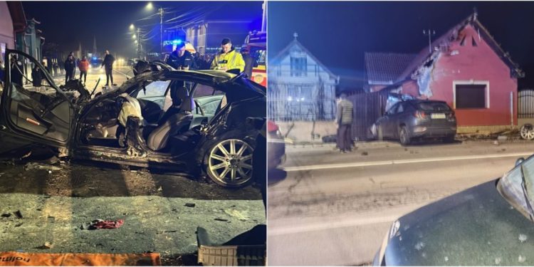 România: Un BMW a zburat în acoperișul unei case. Accident grav, produs în urma unei curse de mașini