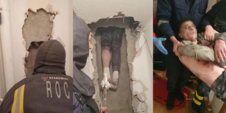 A rămas blocat în canalul de ventilare, la miezul nopții: Pompierii au demolat un perete ca să-l salveze