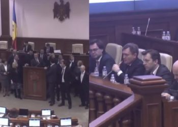 Ședință încinsă a Parlamentului în momentul desemnării noului Guvern. Marina Tauber i-a înmânat noului prim-ministru facturile oamenilor care protestau în fața Legislativului | VIDEO