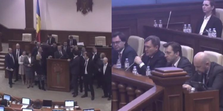 Ședință încinsă a Parlamentului în momentul desemnării noului Guvern. Marina Tauber i-a înmânat noului prim-ministru facturile oamenilor care protestau în fața Legislativului | VIDEO