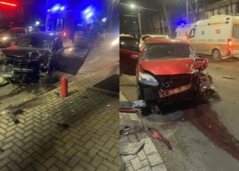 Două mașini s-au lovit aseară puternic, la Buiucani: Un șofer ar fi fost beat | FOTO