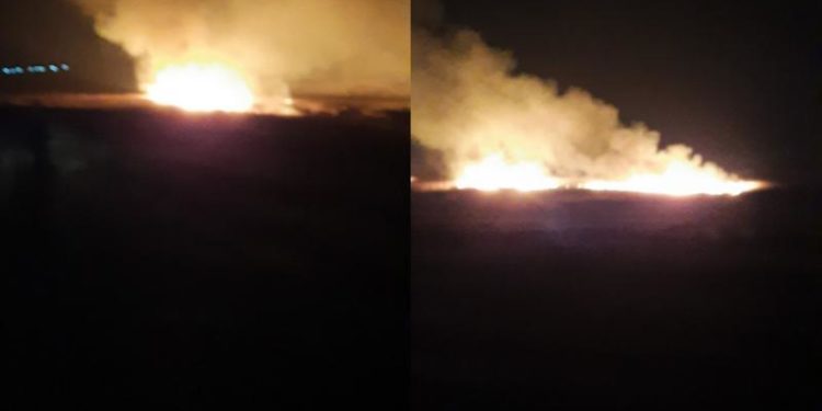 Un teren cu vegetație uscată, din Răcăria, cuprins de flăcări: A fost afectată calitatea aerului din zonă