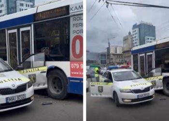 В столице произошла авария с троллейбусом. Пострадал полицейский